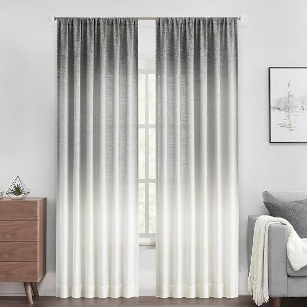 VISION HOME GREY OMBRE WINDOW CURTAINS LINEN TEXTURE...