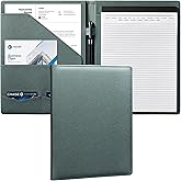 Mymazn Padfolio Portfolio Folder, Faux Leather Interview Resume Folder with Document Organizer & Business Card Holder, Letter-Sized Notepad Legal Pad Holder for Men Women (Grey Green)