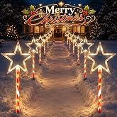 DTNESS 12 Pack 180 LEDs Christmas Star Pathway Lights w/ 8-Mode for Xmas | Pre-Lit, Auto ON/OFF, Star Decor, Plug-in Powered, Thickened Pole, Warm White Light, Ground Stake, IP44, Outdoor Xmas Decor