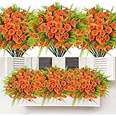 HIAGROW Artificial Fall Flowers for Outdoors 12 Bundles Fake Mums Petunias Flowers UV Resistant Shrubs Plants with Fern for Indoor Outside Hanging Planters Home Garden Autumn Thanksgiving Decorations