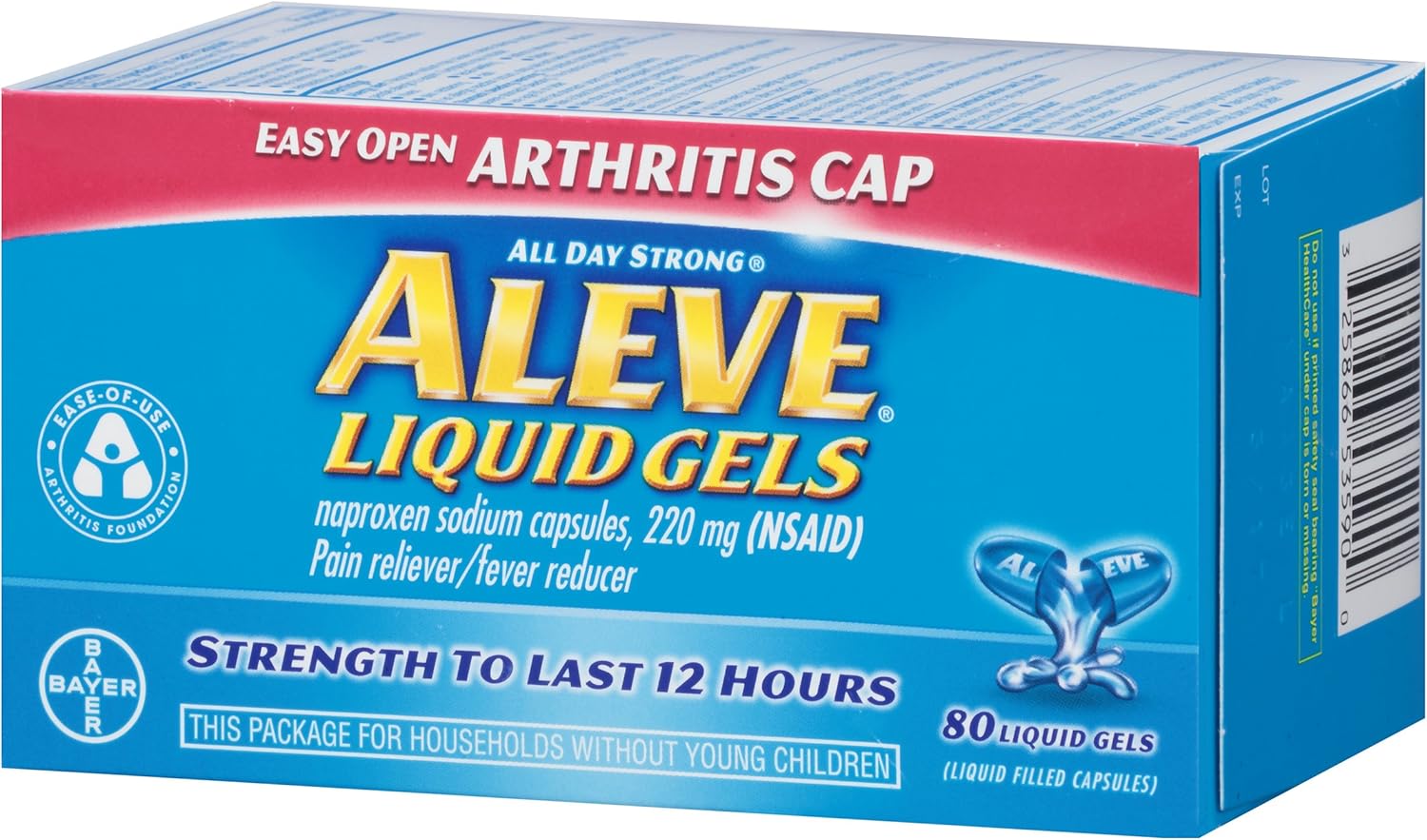 Aleve Liquid Gels with Easy Open Arthritis Cap, Naproxen Sodium, 220mg (NSAID) Pain Reliever/Fever Reducer, 80 Count: Health & Personal Care
