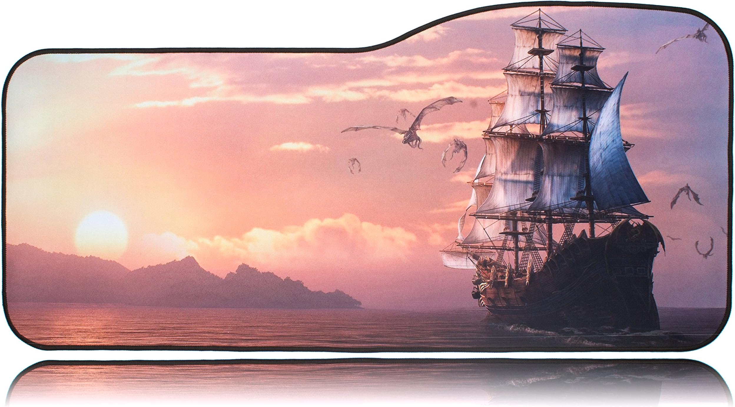 BRILA Extended Mouse pad - Curve Design Gaming Mouse pad - Stitched Edges & Skid Proof Rubber Base - 29" x 13.8" x 0.12" X-Large Mouse Keyboard Desk Mat for Computer Laptop (Sail Ship)