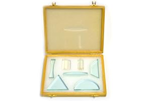 EISCO Glass Prisms & Lenses Set, 7 Pieces - Transparent, 13mm Thick - All Faces Fully Polished - Includes Wooden Storage Box