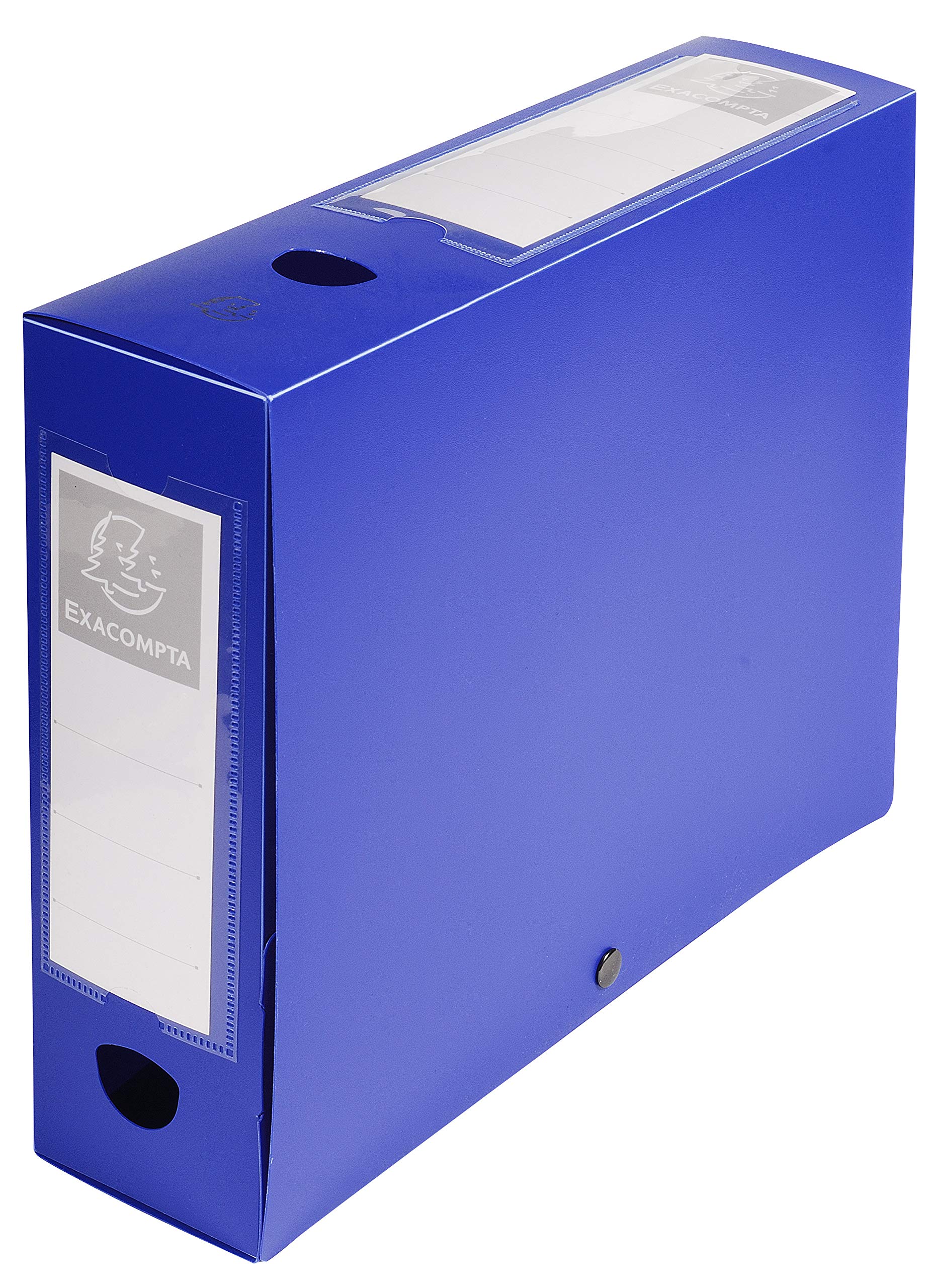 Exacompta - Ref 59832E - Plastic Filing Box - 250 x 330mm in Size, Suitable for Holding A4 Documents, 8cm Spine, 2 x Spine Labels & 2 x Finger Holes - Blue