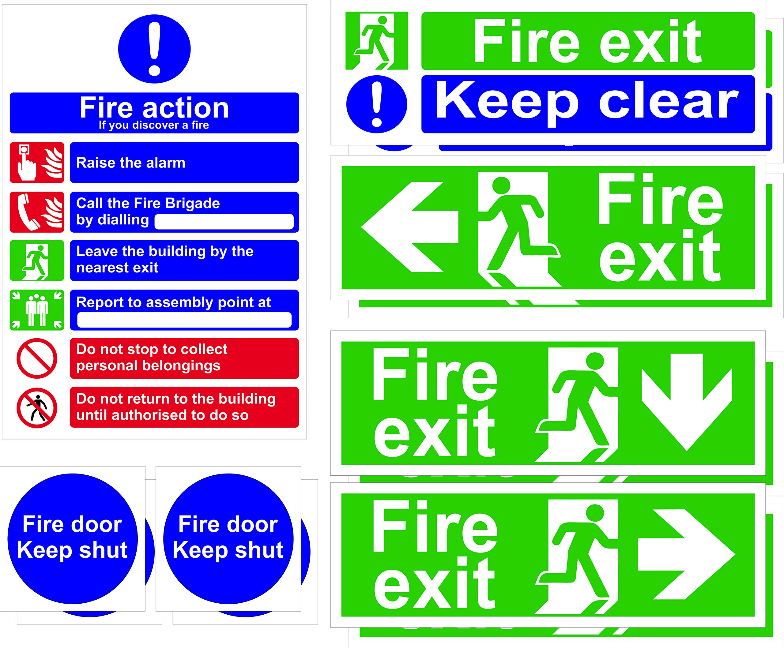 Fire Action Stickers - For Business - High Quality Fire Exit Self Adhesive Stickers - Made in UK and Conforms to UK Regulations For Health and Safety