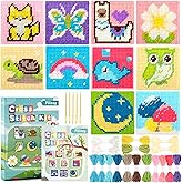 Pllieay 10-in-1 Cross Stitch Beginner Kit for Kids, Kids Embroidery Kit | for Beginners Includes 10pcs Plastic Mesh Canvas with Different Pattern, 17 Colored Threads, Instructions for Christmas