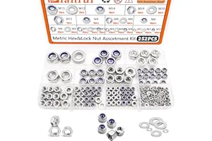 Dianrui 252PCS Metric Hexnut & Locknuts Assortment Kit with Flat Washer, Nuts and Washers Set 304 Stainless Steel (M3/ M4/ M5/ M6/ M8/ M10/ M12) Hardware Nuts-7 Sizes