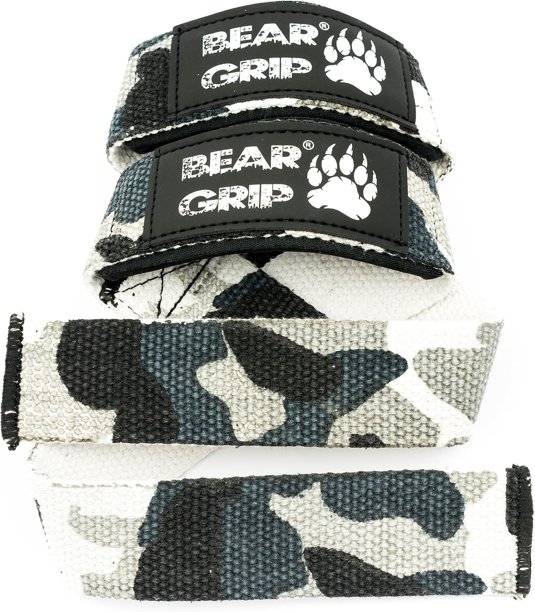 BEAR GRIP Straps - Premium Neoprene padded Heavy Duty double stitched weight lifting gym straps, Gel grip, 100% cotton, Extra long length