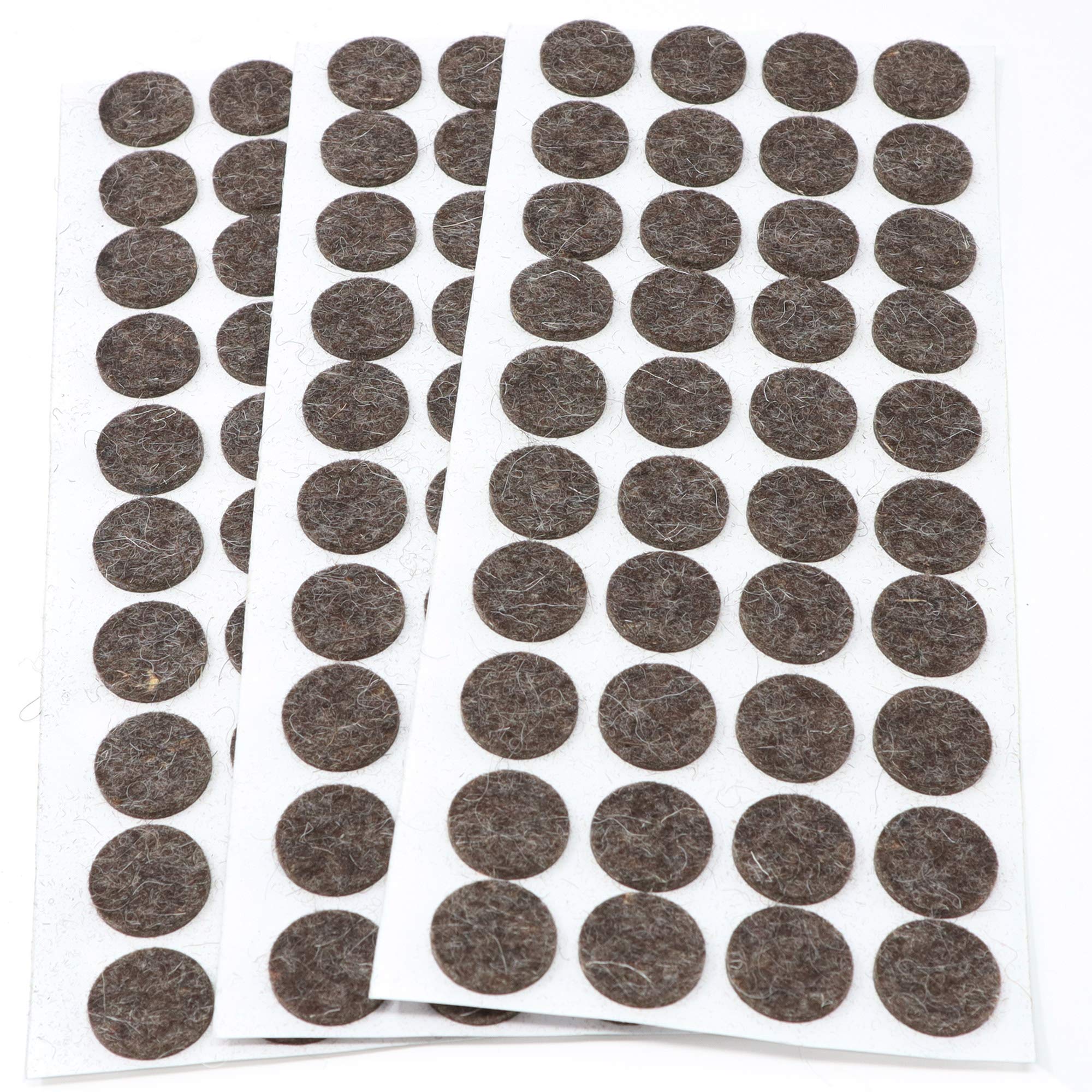 Adsamm® / 120 x self-adhesive wool felt pads / brown / Ø 18 mm / round / 3 mm thick extra soft natural stick-on felt furniture glides / furniture protective pads