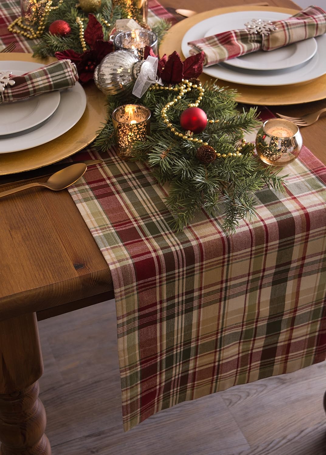 Cabin Plaid 100% Cotton Table Runner (14x108"): Home & Kitchen