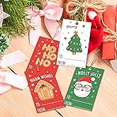 APIILVPQ 40 Pcs Merry Christmas Paper Gift Tags, Xmas Tree Label Tags with Strings, Winter Holiday Name Tag for Present Treat Bag - B01