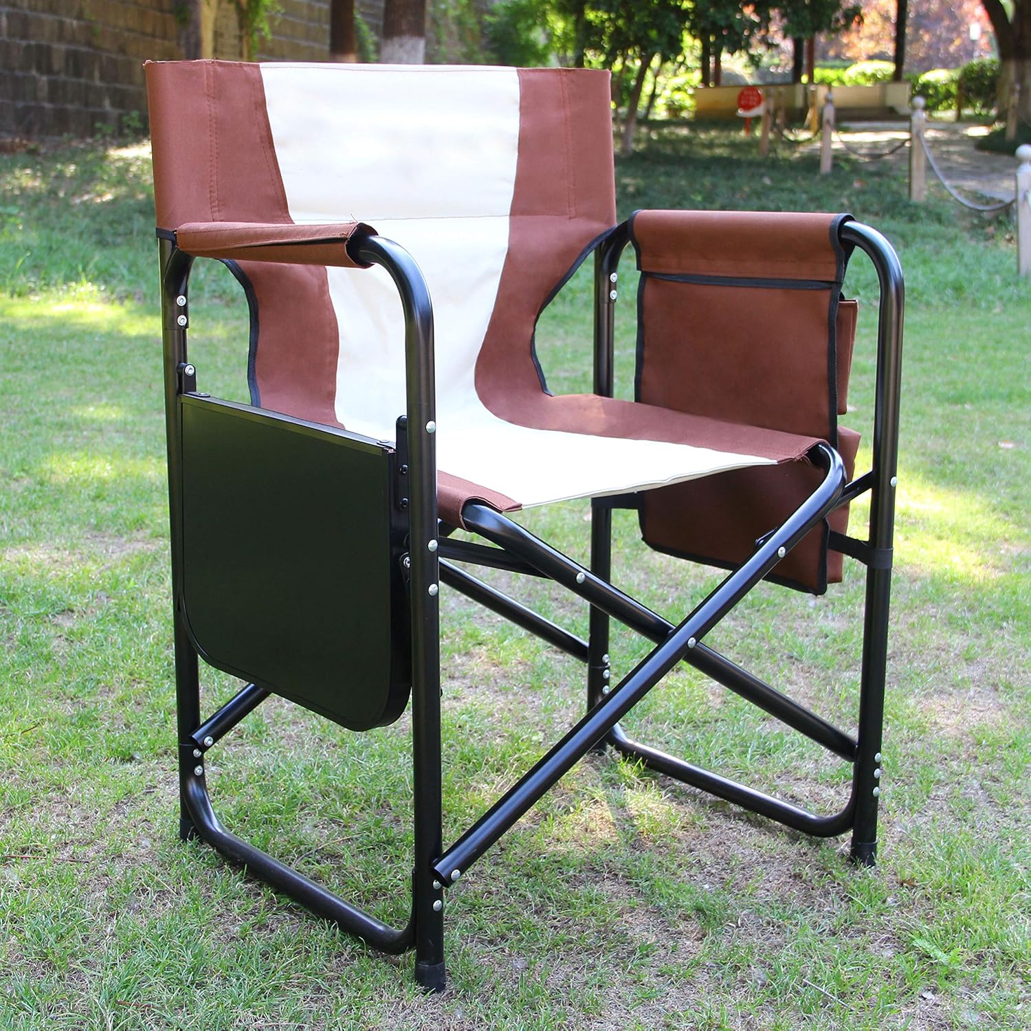 Camping Directors Chair Portable Folding Chair - Full Aluminum Frame Makeup Chair Artist Heavy Duty Lightweight with Armrest Side Table Storage Bag Indoor Outdoor 300 lbs Supports: Kitchen & Dining