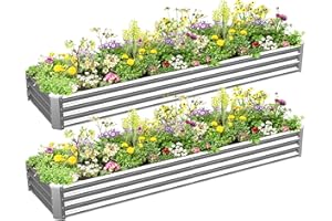 ATRANURE 6x2x1ft(2 Pack) Galvanized Raised Garden Bed for Gardening,Metal Planter Boxes Outdoor Patio Kit Planting Bed for Vegetables Flowers Herb,Silver