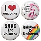 Lot de 4 Badges I LOVE licornes 25 mm/1 mm) fabriqué au Royaume-Uni Par bouton ZOMBIE