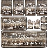 Fourluoo 10 Pcs Farmhouse Kitchen Decor and Accessories Set Brown | 2 Rugs 4 Towels 2 Oven Mitts and Pot Holders, Rustic Quotes Print, Farmhouse Decor for Cooking Baking, Housewarming Gift