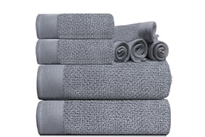 Tens Towels 8 Pack Popcorn Textured Luxury Towels Set, 2 Large Bath Towels, 2 Hand Towels, 4 Washcloths, 100% Cotton, Plush Hotel Towels Super Absorbent Towels for Bathroom (Cool Grey)