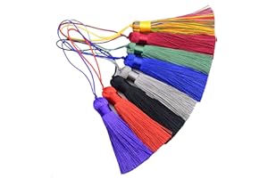 Makhry 8pcs 16cm/6.28 inch Cute Chunky Tassels Soft Elegant Handmade Silky Floss Tassels with 2.75 Inch Cord Loop and Chinese Knot for Woman Earrings, Jewelry Making, Souvenir, (Mixed2 Dark)