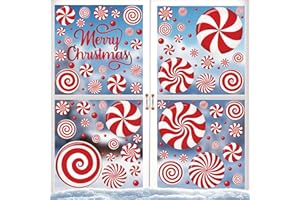 TRAPLACE 102PCS Christmas Candy Window Clings, Candy Sugar Window Decals Decorations, Red White Xmas Window Stickers for Christmas Home Indoor Accessories Supplies Decor