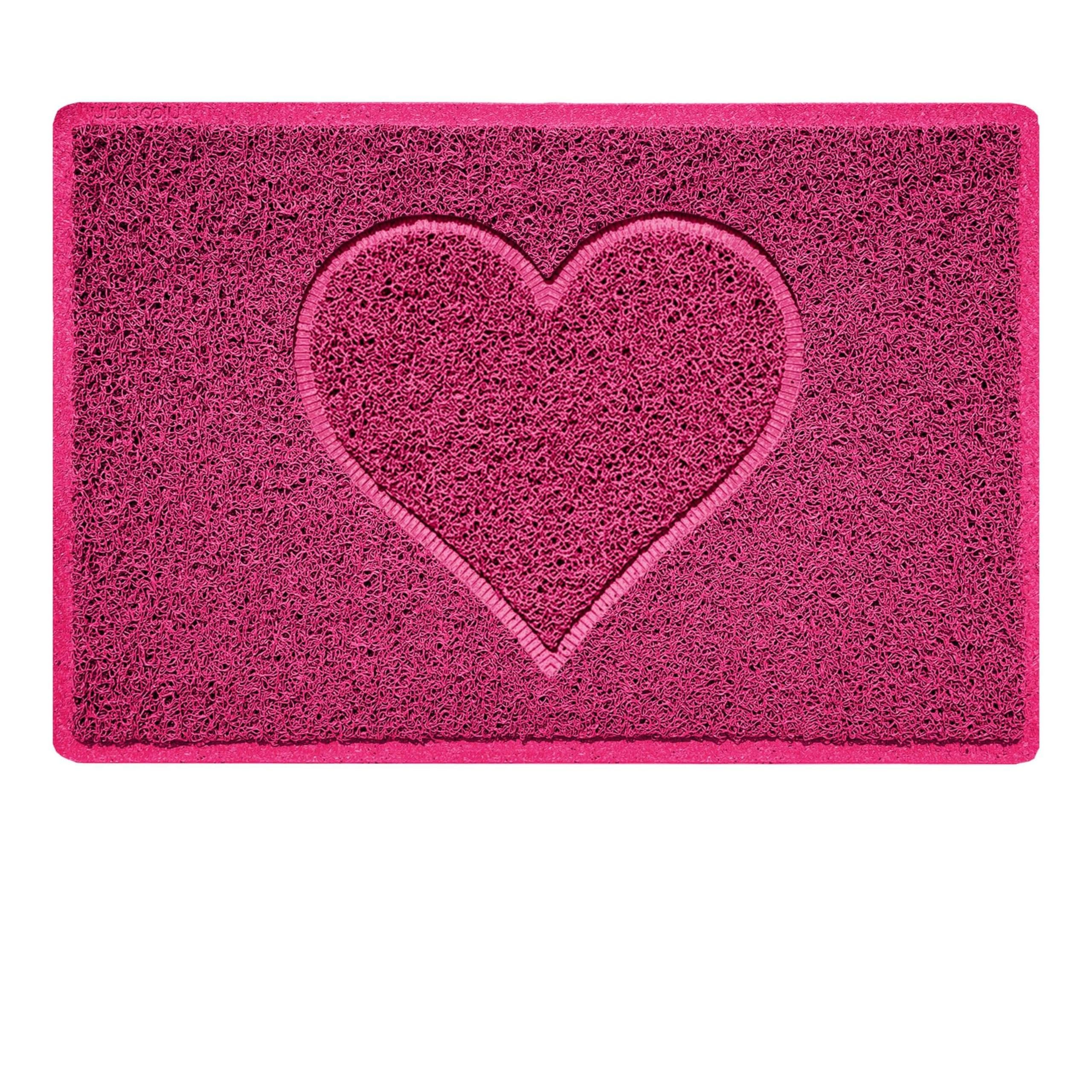 Nicoman Heart Shape Embossed Entrance Door Mat Non Slip Dirt Trapper PVC Spaghetti Mat with Rubber Base, Jet Washable Quick Drying Doormat Indoor or Outdoor - (Small, Pink, 60 x 40cm)