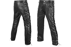 DEFY CHALLENGE YOUR FEAR DEFY Men's Thick Cowhide Genuine Leather Full Grain Motorcycle Side Laces Leather Pants