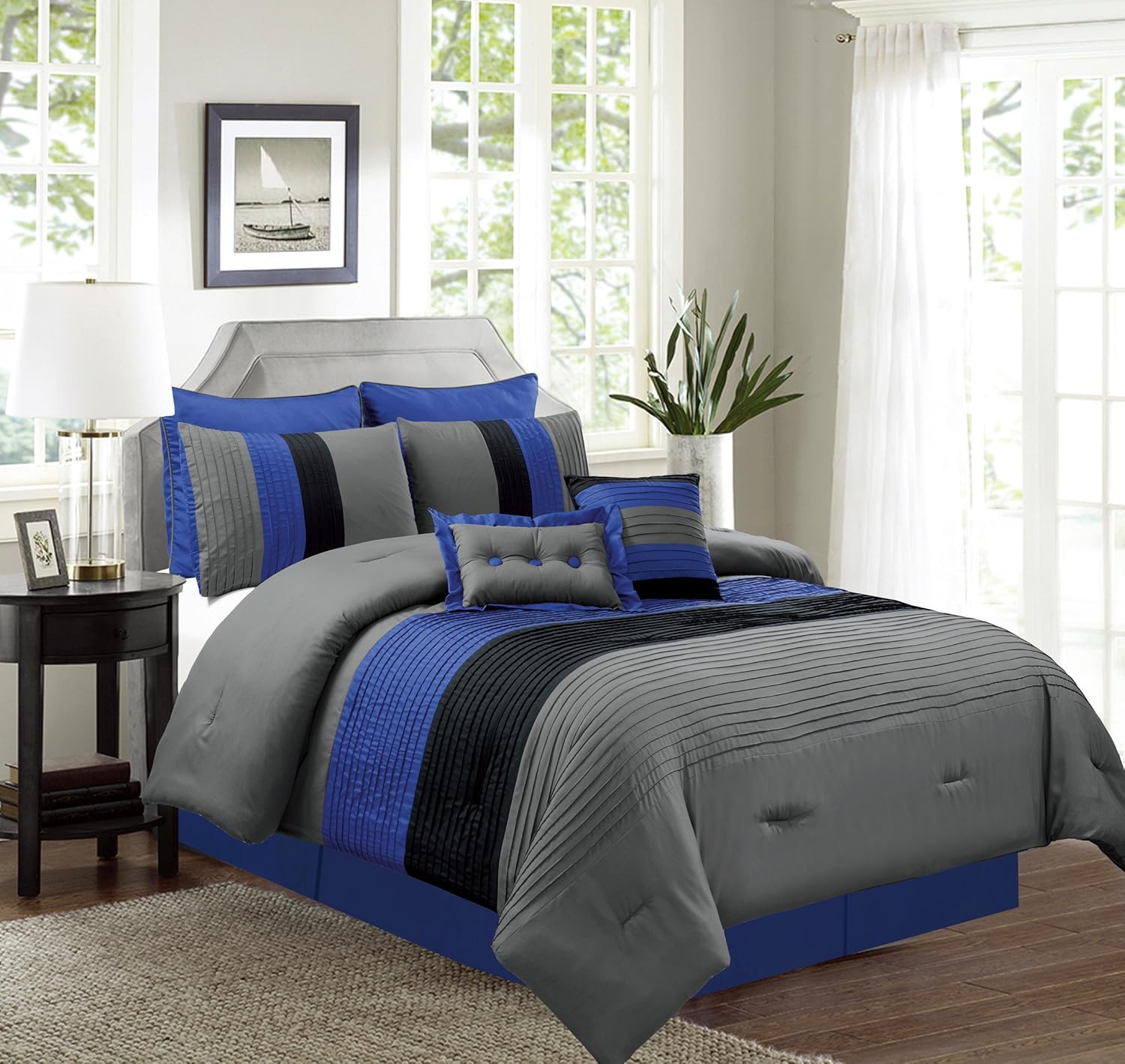 Grand Linen 8 Piece Full Size (Double Bed) Navy Blue/Black