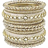 Aheli Velvet Matching Fancy Silk Thread Cream White Chuda/Chura Bangle Set Gift for Women Size 2.8"