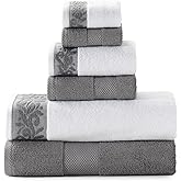 Modern Threads 600 GSM 6-Piece Towel Set with Filgree Jacquard Border Charcoal