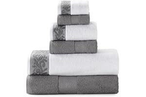 Modern Threads 600 GSM 6-Piece Towel Set with Filgree Jacquard Border Charcoal