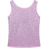 Noomelfish Girls Sequin Tank Tops Sparkly Glitter Dance Sleeveless Shirt (5-12 Years)