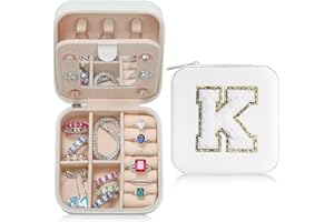 Parima Gift for Women - Personalized Birthday Gift for Woman Her, Travel Gifts, Small Gifts, Cute Travel Jewelry Cases Small Jewelry Box | Letter K, White