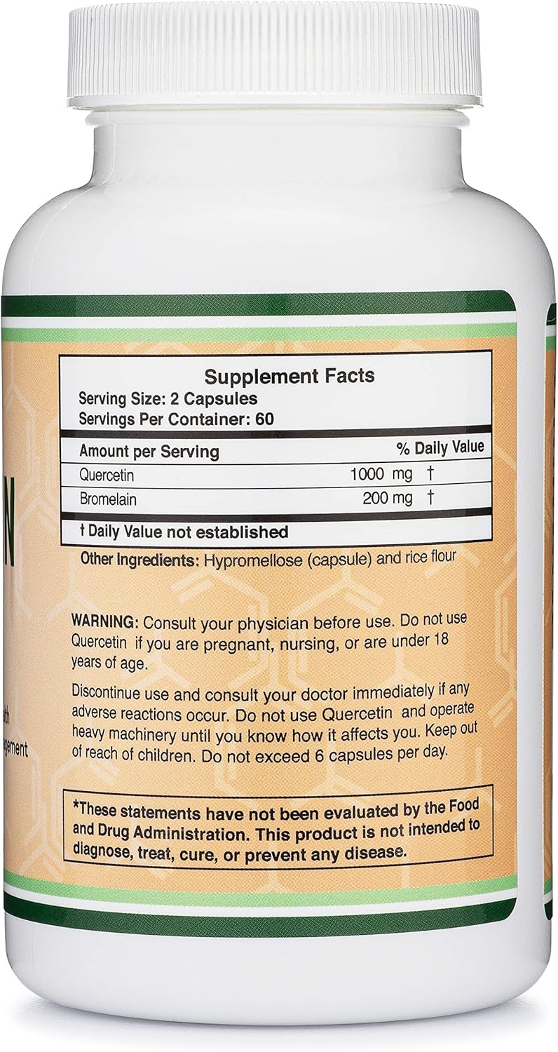 Quercetin 1000mg with Bromelain 200mg, 120 Capsules - 2 Month Supply - May Strengthen Immune System by Double Wood Supplements: Health & Personal Care