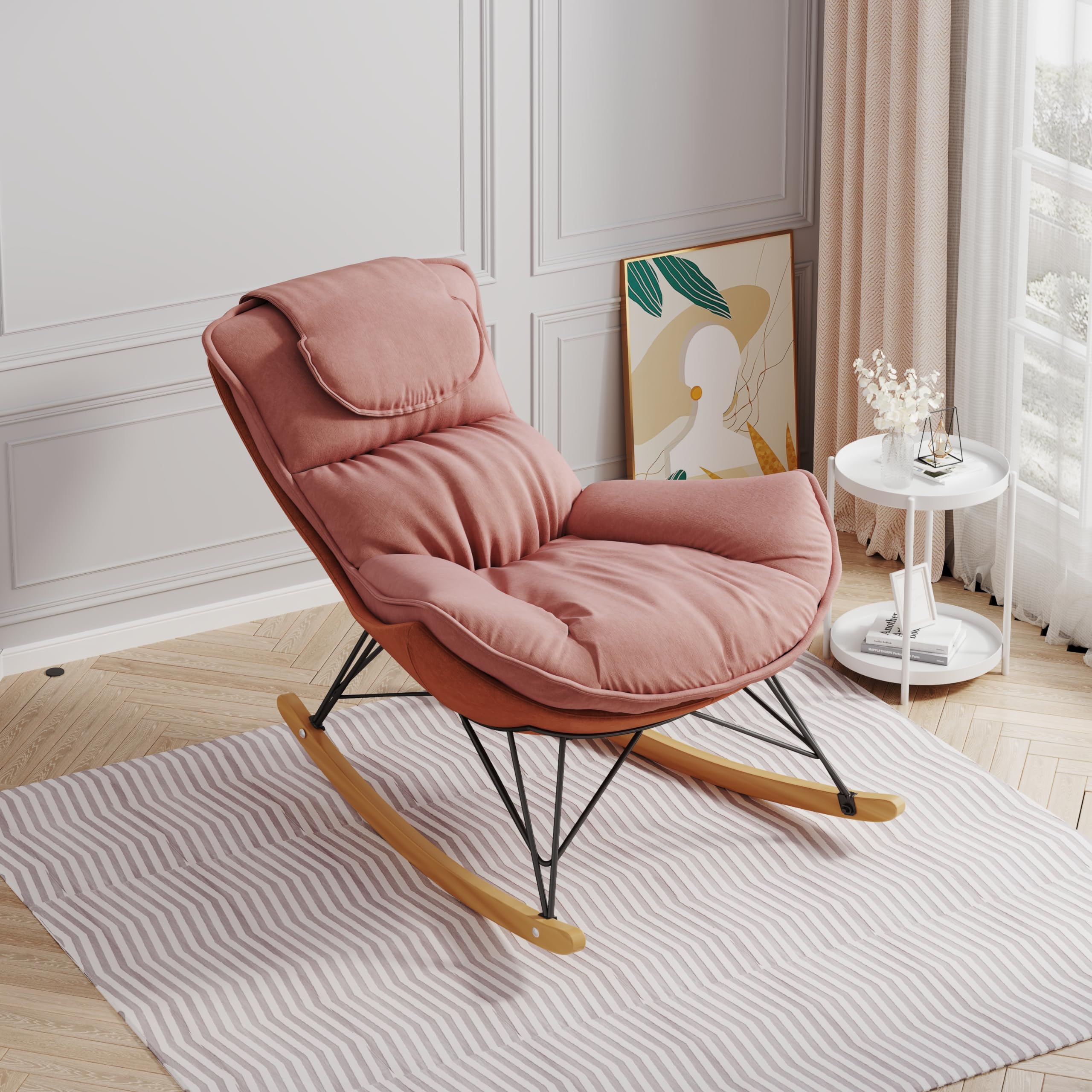 Photo 1 of *NEEDS CLEANING* FAVSH Single Rocking Chair, Light Luxury SofaChair,Leisure Sofa Balcony Leisure Area Single Chairs,Comfortable and Breathable,Detachable and Washable Seat Cushion,Easy to Assemble,Pink