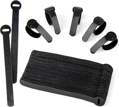 ARMIZ 60 x Reusable Cable Ties Black Adjustable Hook & Loop Cable Straps
