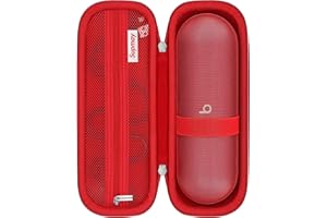 Supmay Hard Carrying Case for Beats Pill - Wireless Bluetooth Speaker, Wireless Portable Speaker Protection Case with Mesh Pocket for Charging Cables, Red