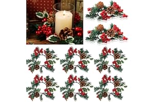 Yilloog 8 Sets Mini Christmas Candle Rings Wreaths Berry Pinecone Red Poinsettia Wreaths Rings Xmas Mini Candle Holders for Christmas Wedding Table Centerpiece Decor (Cute)