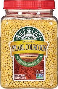 RiceSelect Pearl Couscous with Turmeric, Israeli-Style Wheat Couscous Pasta, Non-GMO, 21-Ounce Jar, (Pack of 1)