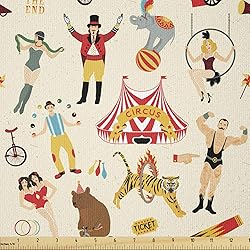 Ambesonne Circus Fabric by The Yard, Colorful Retro
