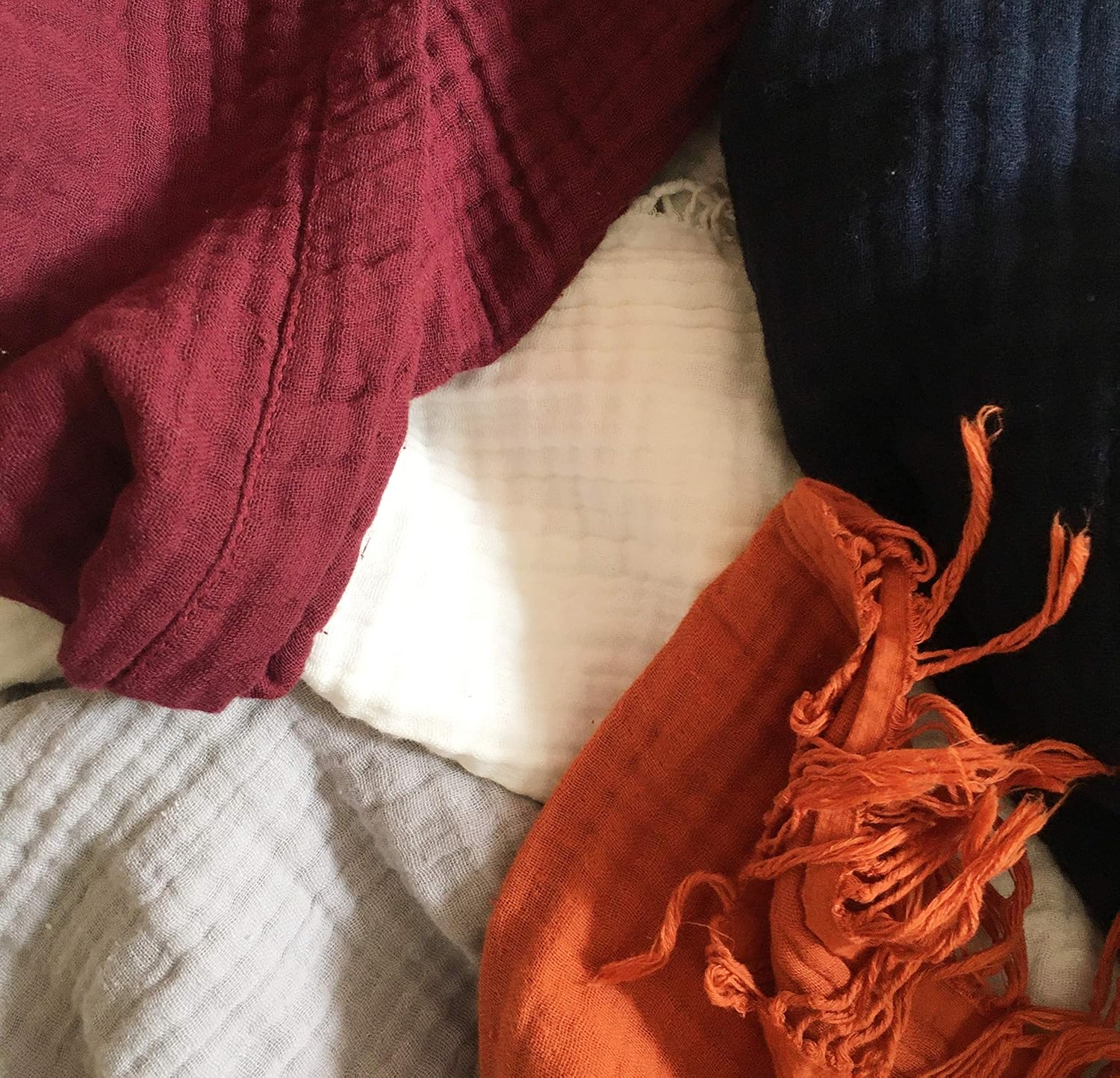 100% Organic Muslin Cotton Throw Blanket for Couch, Adult Kids, 4 Layers Pre-Washed Natural Dyed Yarn, Breathable Soft, Cozy, Warm, Lightweight Bed Blanket for Summer, All Season (55"x60" Burgundy): Kitchen & Dining