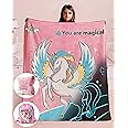 Ikowo Glow in The Dark Unicorn Blanket, Unicorn Gifts for 2 3 4 5 6 7 8 9 10 Year Old Girl, Soft Pink Unicorn Throw Blanket Birthday Easter Toys for Girls Age 6-8, 50'' x 60''