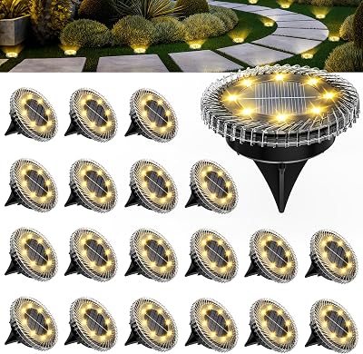 - Luces solares para exteriores, paquete de 20 luces solares de suelo, IP65 impermeables para escaleras, terraza y pasarelas (blanco cálido)