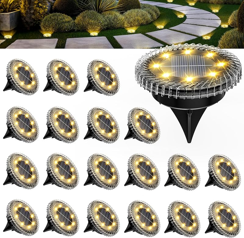 - Luces solares para exteriores, paquete de 20 luces solares de suelo, IP65 impermeables para escaleras, terraza y pasarelas (blanco cálido) — foto 1 de 6