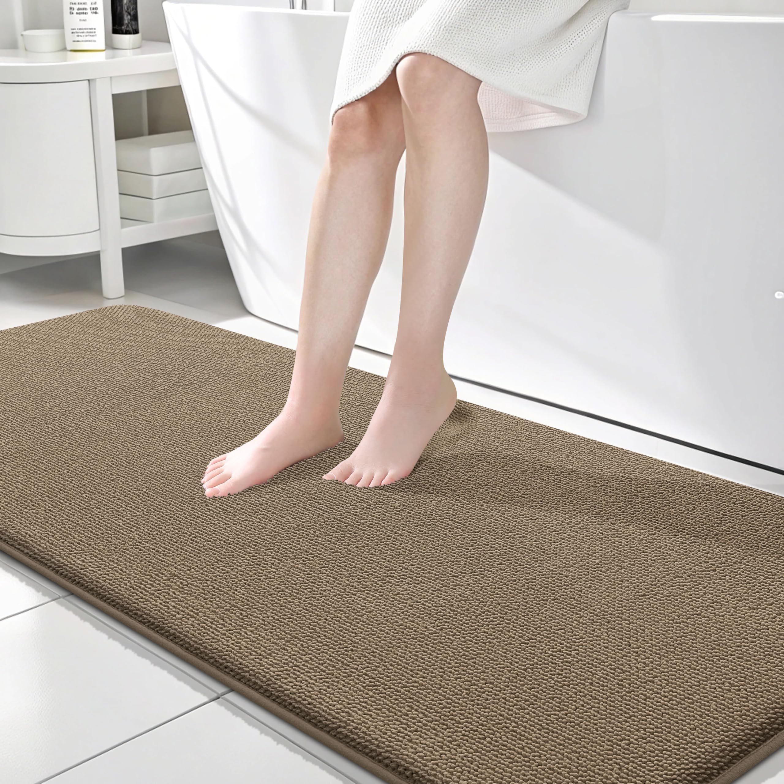 Photo 1 of OLANLY Thick Memory Foam Bath Mat Rug 70x24, Extra Soft Absorbent Bathroom Rug, Quick Dry Bath Mats, Non-Slip, Machine Washable Carpet for Bathroom, Tub and Shower, Home Decor Accessories, Tan