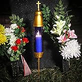 OURMEMO Cemetery Light Candle Holder, Memorial Candle, Grave Vigil Light Holder,Anodized Aluminum Eternal Light Dome Memorial Light Grav Lamp, Gold Blue