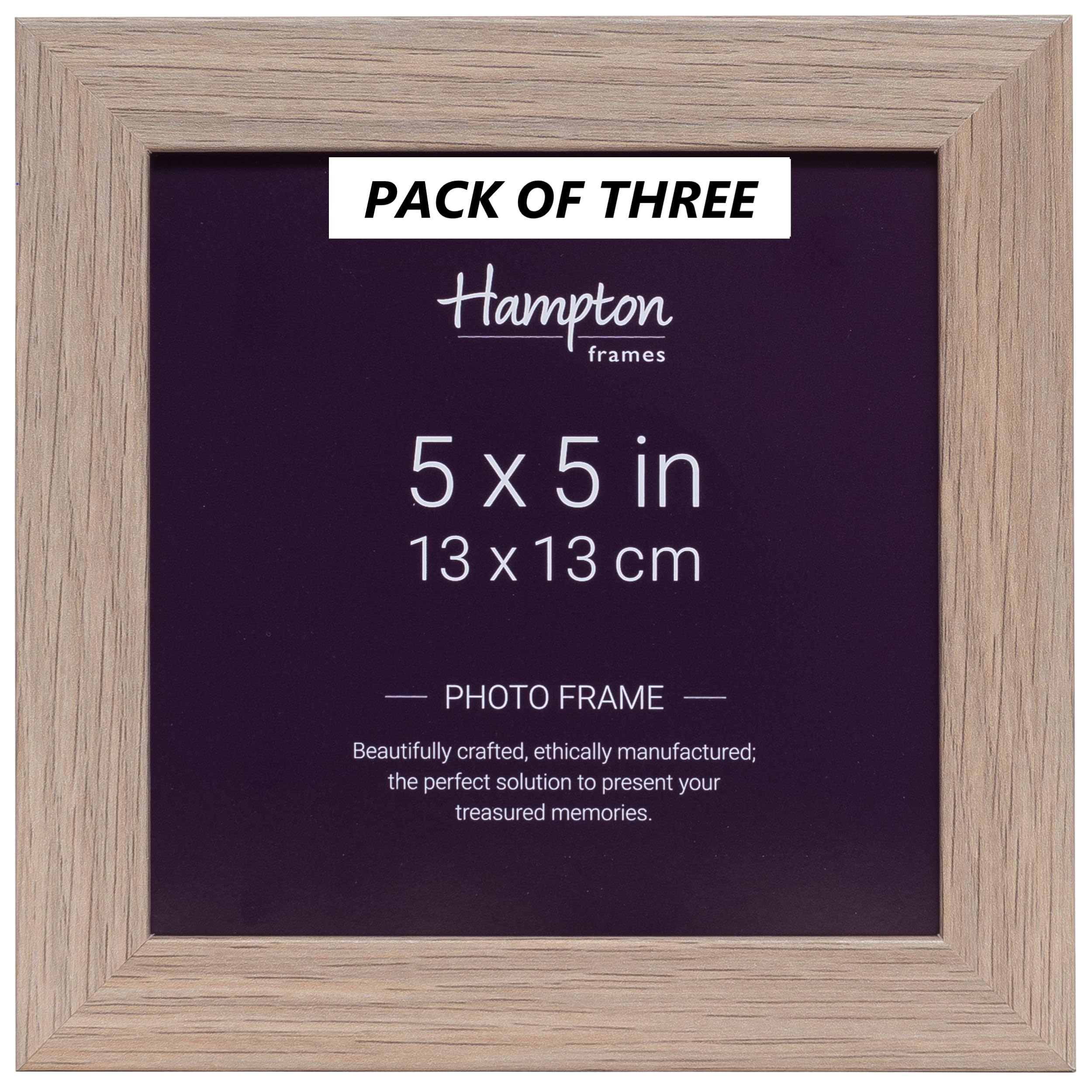 Hampton Frames SORBONNE 5x5 (13x13cm) Pack of 3 Oak Effect Picture Frame Acrylic (Non-Glass) SOR55NGX-3PK