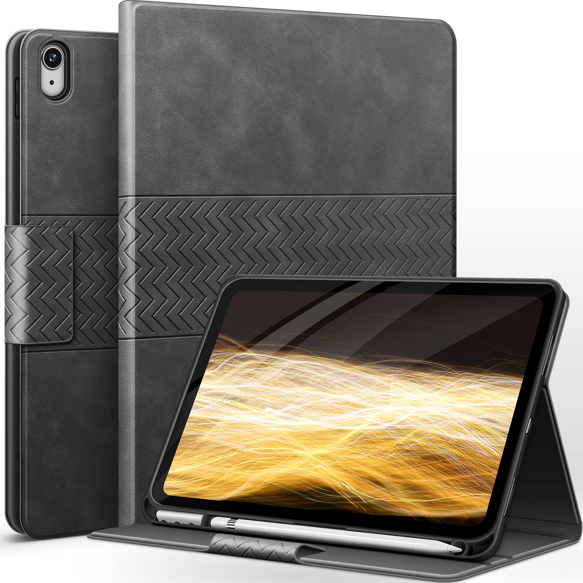 AUAUA Case for iPad (A16) 11th/10th Generation (2025/2022, 11/10.9-inch), with Pencil Holder, Auto Sleep/Wake, Adjustable Stand, PU Leather (Grey)