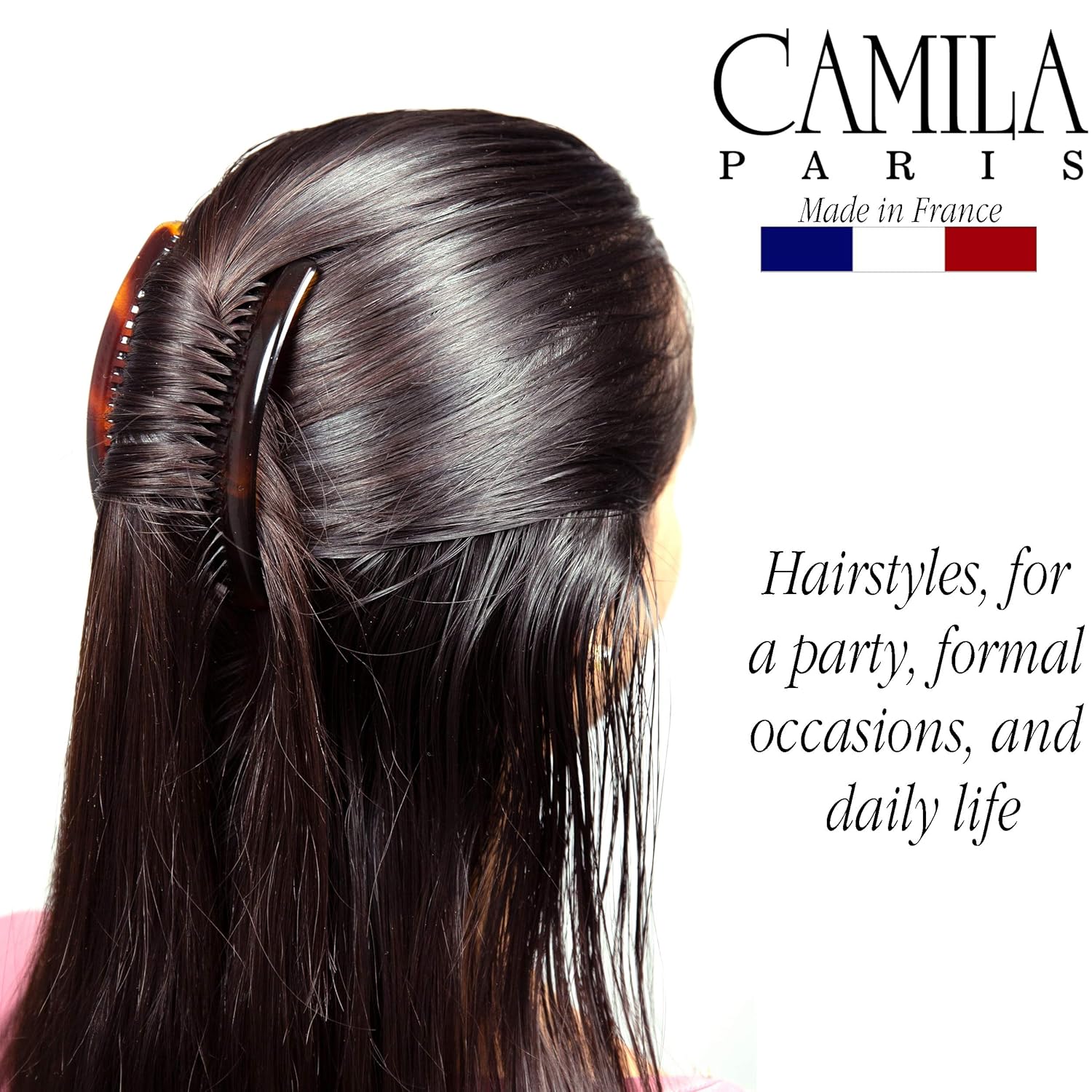 Camila Paris AD66/2 French Side Combs Large 2 Pack Curved Tortoise Shell Flexible Durable Cellulose Hair Combs, Strong Hold Hair Clips for Women, No Slip Styling Girls Hair Accessories, Made in France : Beauty