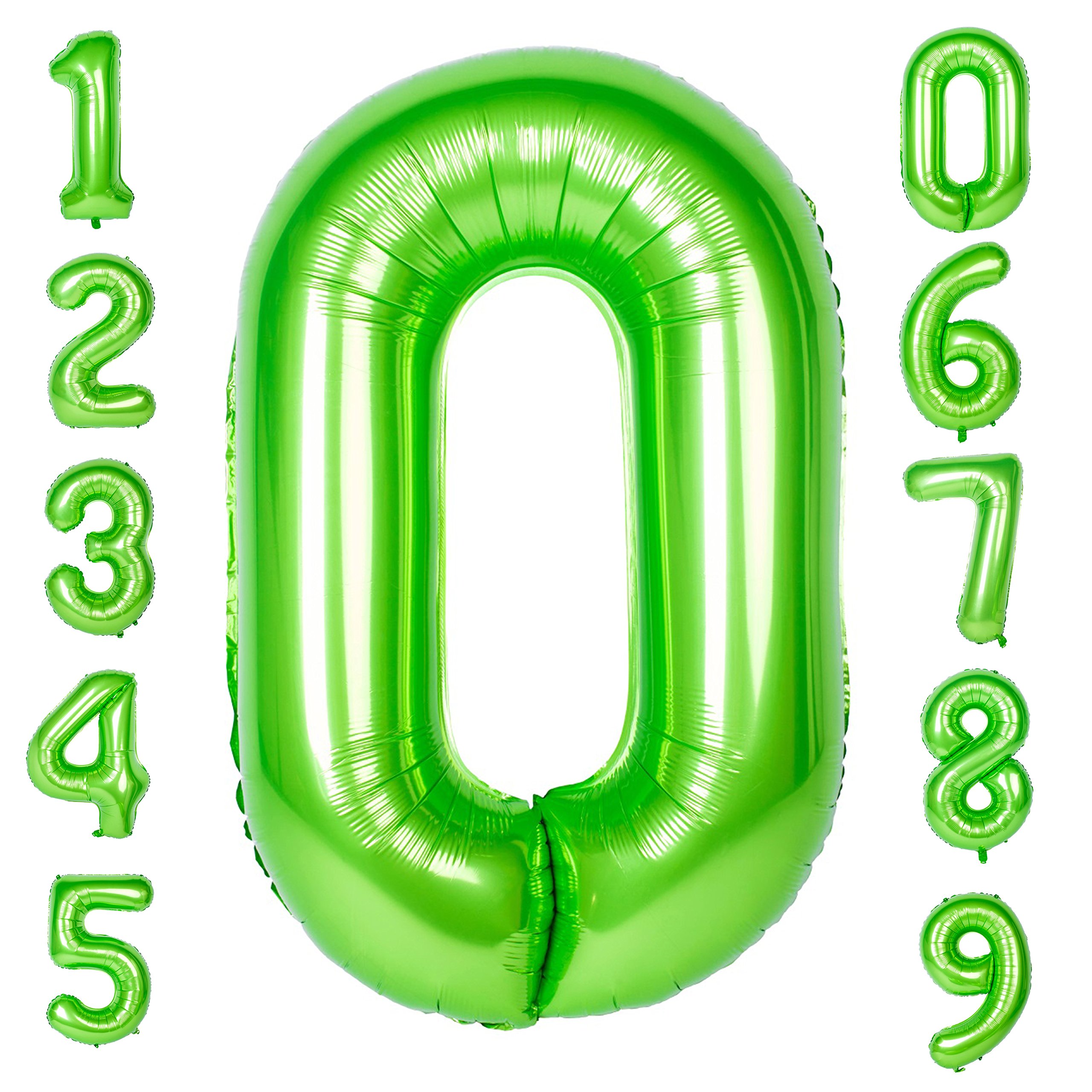 Green 0 Balloons,40 Inch Green Large Numbers 0 to 9 Birthday Party Decorations Helium Foil Mylar Big Number Balloon Digital (Number Balloon 0)