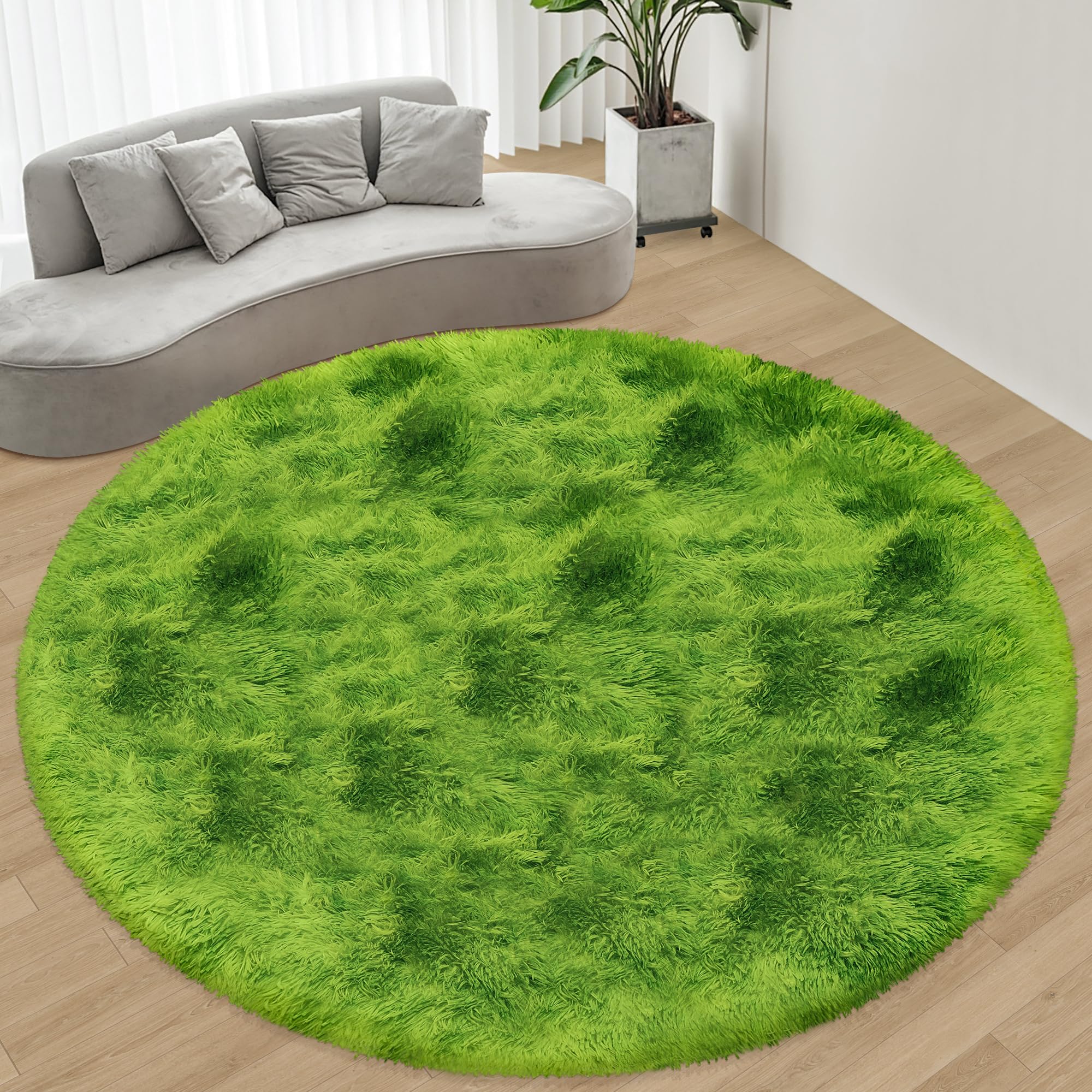 Photo 1 of ATRUG 8 ft Large Fluffy Round Green Grass Area Rugs for Bedroom,Soft Shaggy Circular Rug Plush Fluffy Circle Carpet Fuzzy for Living Room Nursery Baby Toddler Room Playroom Dorm Home Decor Aesthetic