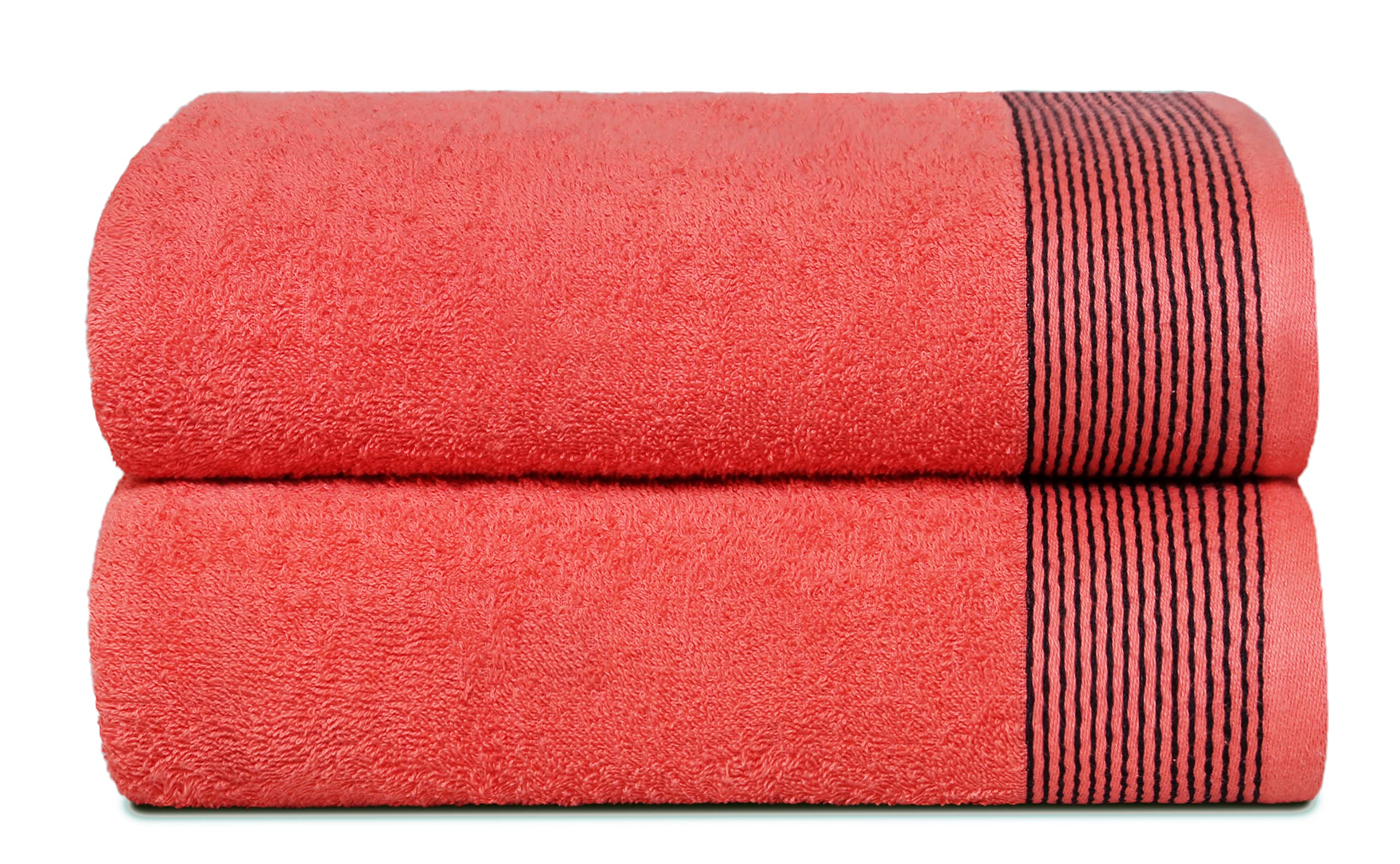 Belizzi Home Ultra Soft 2 Pack Oversized Bath Towel Set 28x55 inches, 100% Cotton Large Bath Towel, Ultra Absorbant Compact Quickdry & Lightweight Towel, Ideal for Gym Travel Camp Pool - Coral Orange
