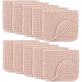 Comfy Cubs Muslin Burp Cloths 20" x 10", Pack of 10 - Large, 6-Layer, Ultra Absorbent 100% Cotton for Baby Drool and Messes - Soft, Safe & Gentle Baby Burp Cloths for Boys & Girls - Blush